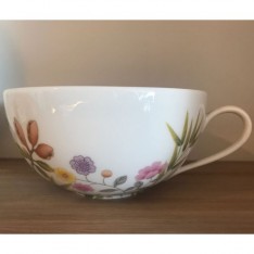 1 tasse et soucoupe à déjeuner RAYNAUD - PARADIS blanc/turquoise diam.21,5 et 14 cm