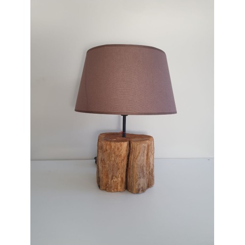 LAMPE Bellino bois brut avec abat-jour brun