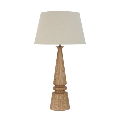 Large Wooden Table Lamp with Linen Shade - Honey