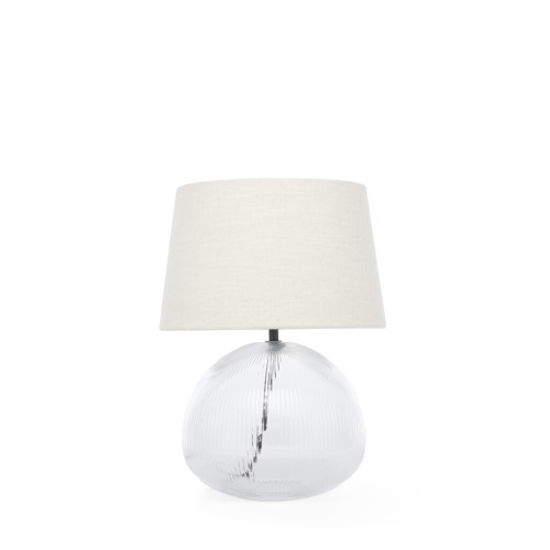 Malton Round Glass Table Lamp with Linen Shade - Bronze