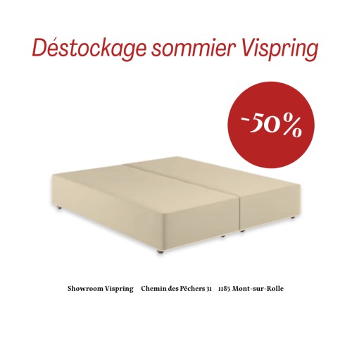 Vispring Sommier Sovereign 2x 107x217 simili beige 30cm avec roulettes